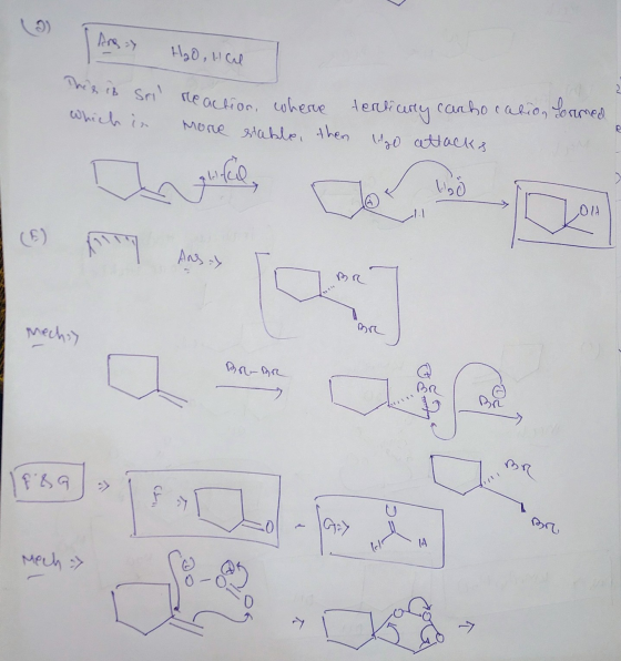 3) H₂O, Hal This in seil reaction, wherre tertiary cachocation formed which is More stable, then R. (dal attacks puifle, Hod