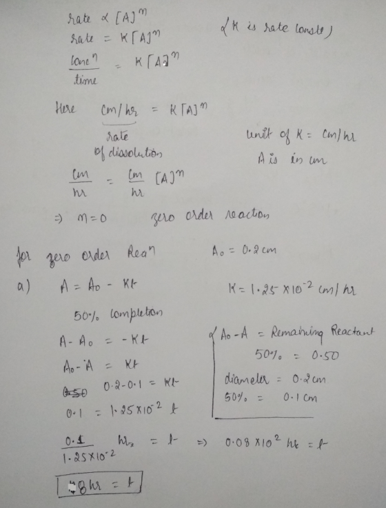 fk is rate conste) rate & [AIM rate = K[AIM lonen – KTAI time Here com/her - KTAIM rate of dissolution Cm - Cm [AIM mur = m=0