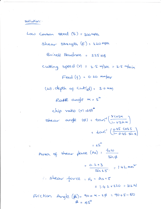 Solluhon steel (S300 Mpa shear Svengt E220Mpa cuting peed ( S /Sec 2-s mi chip ratio s s 45 ss s) tan , Avea 와 shear dane (As