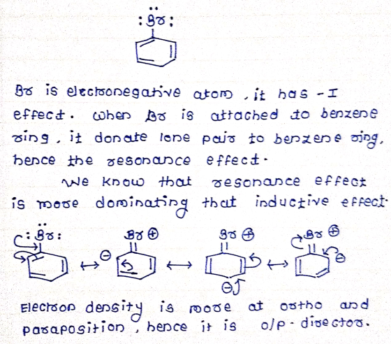 :90: Bo is electronegative atom , it has - I effect. When Bo is attached to benzene sing, it donate lone paid to benzene ging