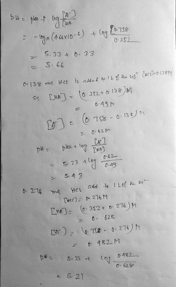 þ Ha plea of tog [A2 JEHA -1910 (468x10-6) + log 801788 0.352 > = 5.33 + 0.33 3.66 0.138 mot fer is atted in IL of the sos [