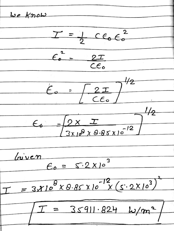 We know I = of CEOER 2 €² ZI CEO 42 2 I CEO 42 to Х I -12 3x 700 x 0.85x16 briven Eo = 5.2x10² 3x100x9:85 810-18 (5:2x103) I