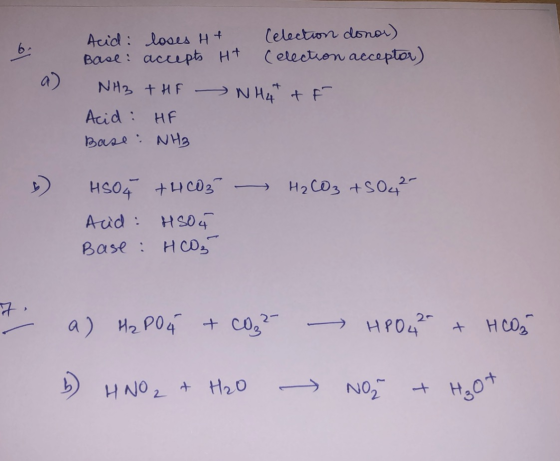 Acid: loaes H Base: accupto Ht a) Celection donoi) Celection acceptor) NH2 tHF NH4 +F Acid: HF Bass NH3 HS04 +C03 - H2 CO3 +S