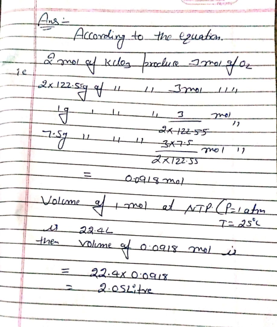 According to the equation. & amor ef kelog procure Ime you 2x122.554 4 In 3mame 2x12255 7.Sy w 347.5 mol 2x122.55 -0.0918 mol
