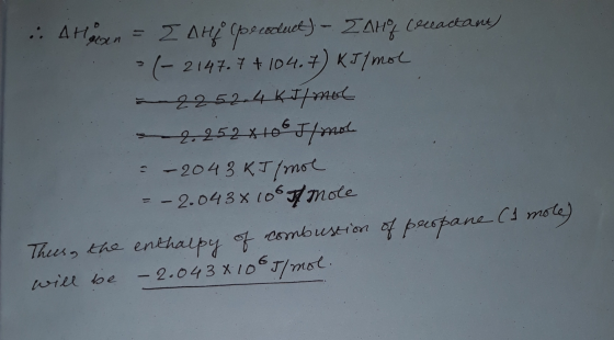 2 AH goececluct -2AH Ceractane 2147.7t 104.7) KJ1mol 22524 K1T/n 2252*+0Ttmat -2043 KTms = - 2.043x (06mote Thees the enthalp