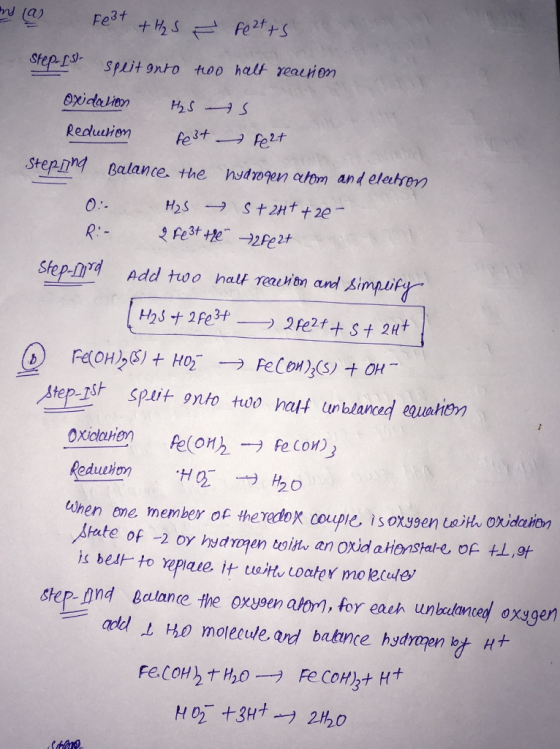 Stepnny Balance the hdogen atom and elekron 0 R: Atep-1st split 9nfo two half unblanced eollarion when one member of theredox