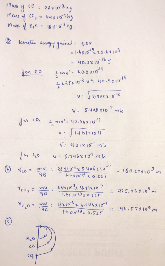 Mars of no = 28x10 3 kg mass of CO₂ = 44x10348 mass of ₂0 = 18x10 3 kg. @ kiritie energy gained = qov = 1.68101925.68103 = 40