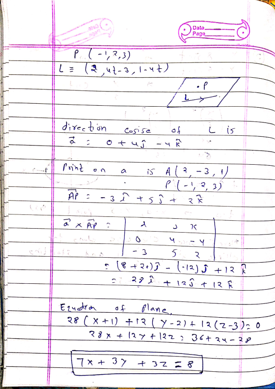 Data Page P (-1,2,3) (2.47-3,1-4t). IL LY/ I direction cosise of ã = otuî - Ya į is ! point on a : s À la -3,1) P(-1,2,3) i t