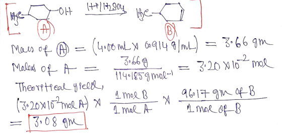 The T oh Hp/142804 Het Maes of A = (4000 mL X 80914 g/mL) = 3.66gm Moless of A = - 30669 = 3:20 10% mol 1140185 g mol- Theor