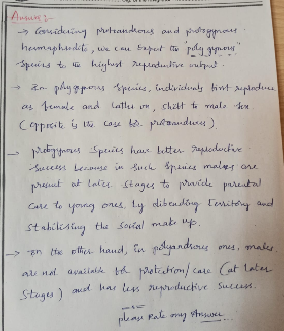 L . U . UNUI viguul - 111 Answeho Considerung protsandrous and protogynous. hermaphrodite , we can expect the poly gynous Sp