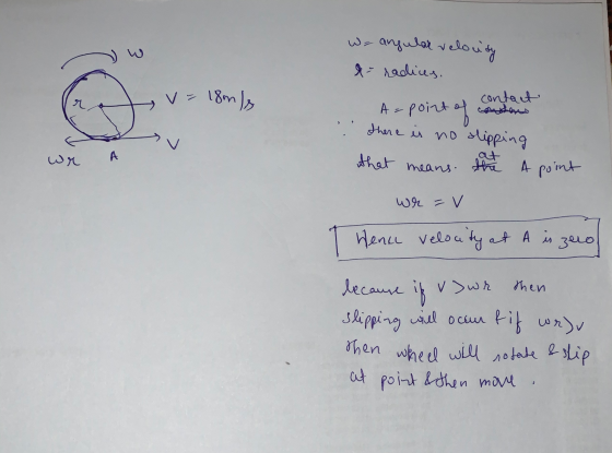 w- angular velocity V = 18m/s G r & radices, contact A = point of custom there is no slipping that means the a A point لا لا
