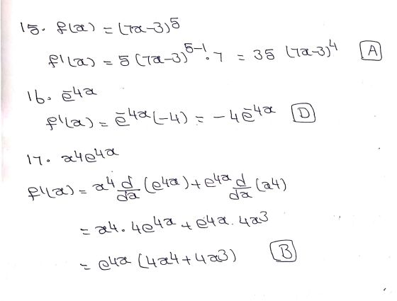 A 15. fla) = (2-3)5 fila) = 567a-336-67 = 35 (7a-334 16. eta fila) = ē 44 l-4)=-4848 D Ho a4e4a Ella)= a4 d (142) + ehad het