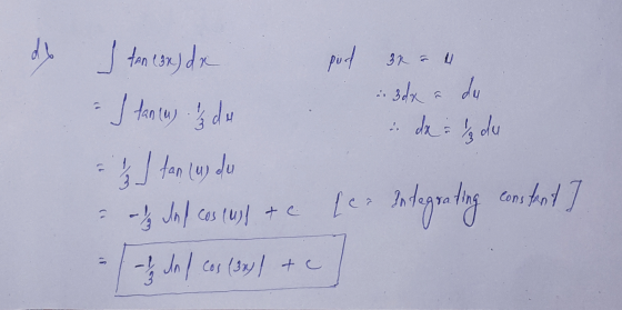 dy I tan (32) de I tan my I do I tan (u du cos (uf te pud 30 à 4 3dx a du da du Le Integrating constant 13 Jul - 13 In 1 c Co