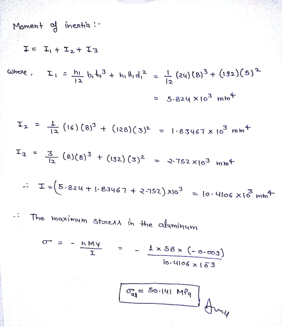 Moment of inentia ? - I= I, + Izt I3 | Cohee , L = h bỏ + h , dº = 1 (24) (8)3 + (192)(s) = 5,824 x103 mma Iz = 2 (16) (8)3 +