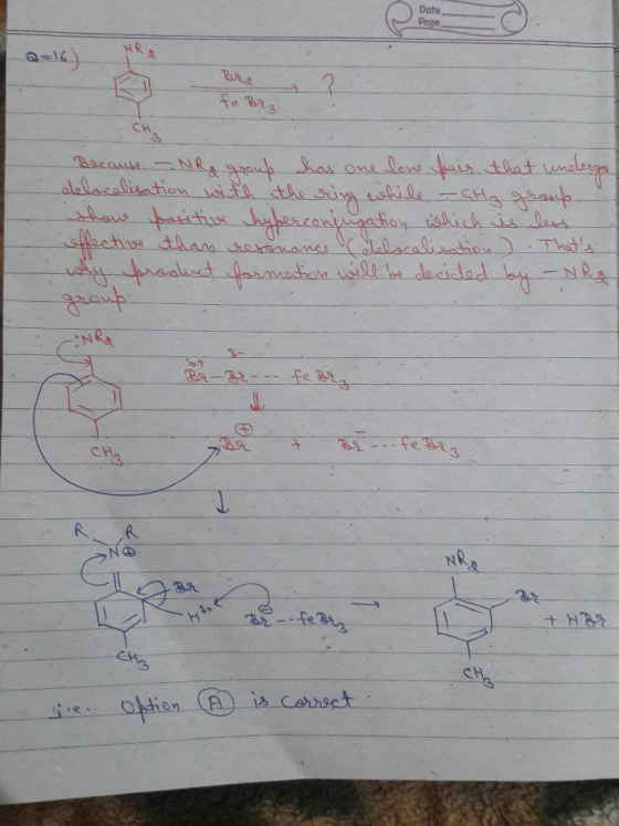 Date Page fe Brz Because - NR a group has one love pair that underga alelocalisation with the ring while - CH3 group show pos
