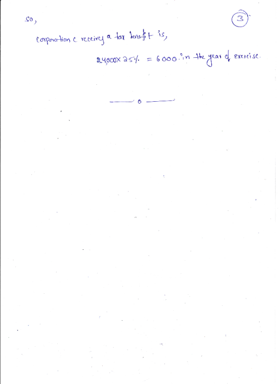 So Corporation c. receiry a tan bencft is, 24000x a 54. = 6000. in the year of exercise.