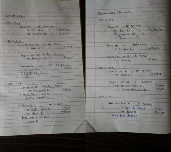 PAGE NO. DATE Journal entries Journal entry (Fair value) July 1, 2014 July 1, 2019 Bank Al - Dr 562,600. To 80% Bond aan to b