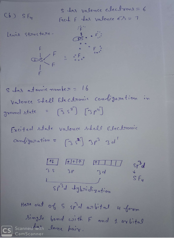 (6) SFq s chas valence electrons = 6 Facch f chas valence és=7 Lewis structure- u oo u in Schas actomic number = 16 I valence