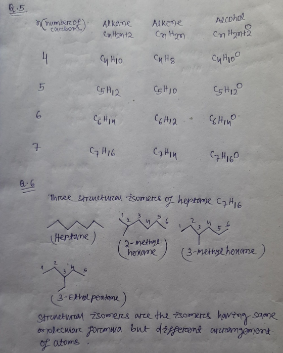 9.5 number of). Alkane Ch Hanta Alkene Cn Ham Alcohol con tanta = CyH10 CuHg Culho 1 (5412 (Ghio C5H12 C6Hin C6H12. & Chin +
