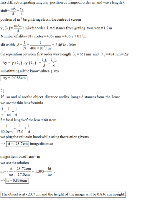 In a diffraction grating angular position of fringe of order m and wave length λ d L postion of m bright fringe from the cen