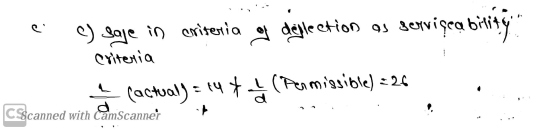 e ) Saje in criteria al deplection as serviçea biting Criteria (actual= 14 + < ( Permissible) = 26 . csscanned with CamScanne