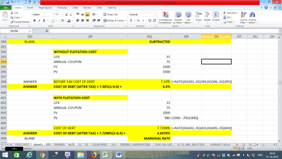 BOND - Microsoft Excel (Product Activation Failed) Add-Ins View - 2x Σ AutoSum : A Dr General File Home Insert Page Layout Fo