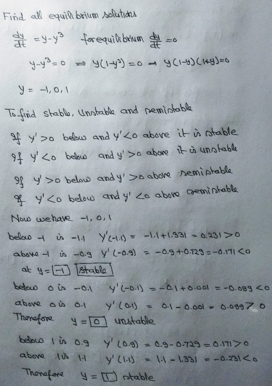 Find a equil brium Nolathona dy ts fnd stablo, Untabla and pemintabla s ybelbuo and yLo abore it shable 9p y o beloud and y
