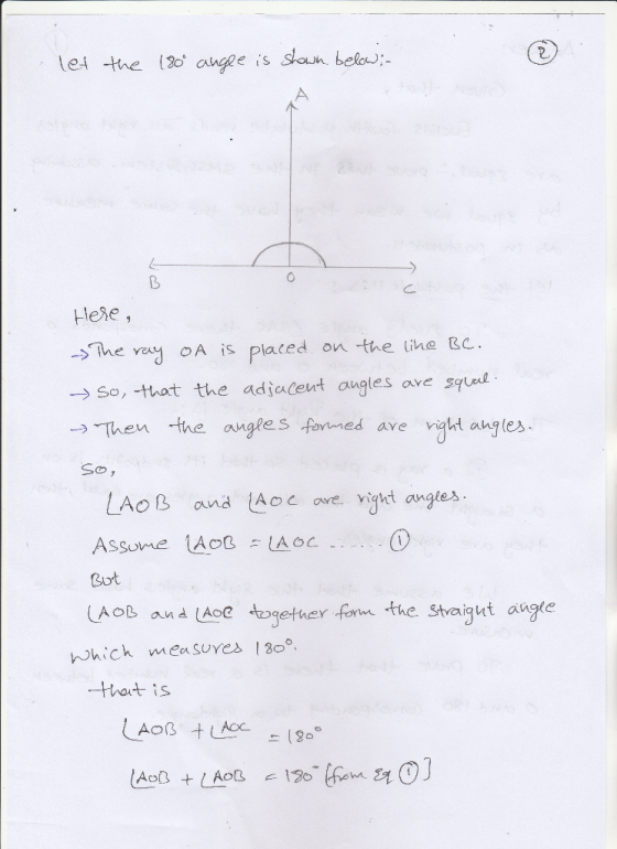 Hese -the vea A is placed on the ihe so →So,-that the adiacent angles ave goal →Then the angles fon ned ave vi9lda㎍(es AoB a