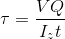 \tau = \frac{VQ}{I_z t}