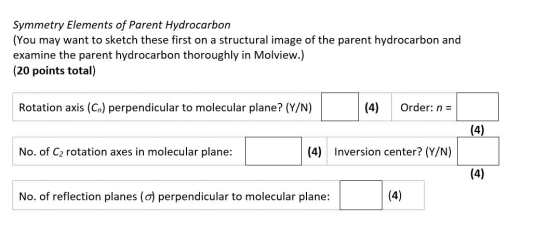 Symmetry Elements of Parent Hydrocarbon (You may want to sketch these first on a structural image of the parent hydrocarbon a