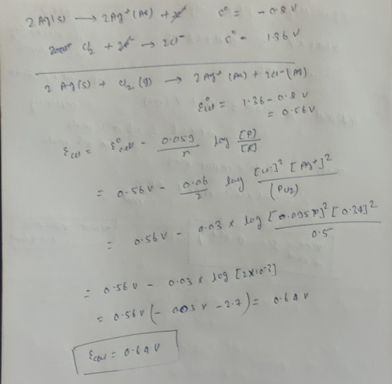 2. Als 299 ) + Depent of +36-20- = -08V p. 136V 2 Ad(s) & c. (1) 2 AG (A) & 20-1A) - 1.36-09V = 0:58V Fu long ll Dvory = 0.56