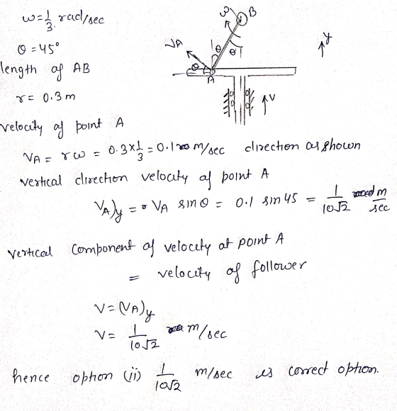 0 - w=12rad, see 0=45° length of AB 8 = 0.3m -velocity of point A NAD YW = 0.3x3 = 0.120 My sec clisection as shown vertical