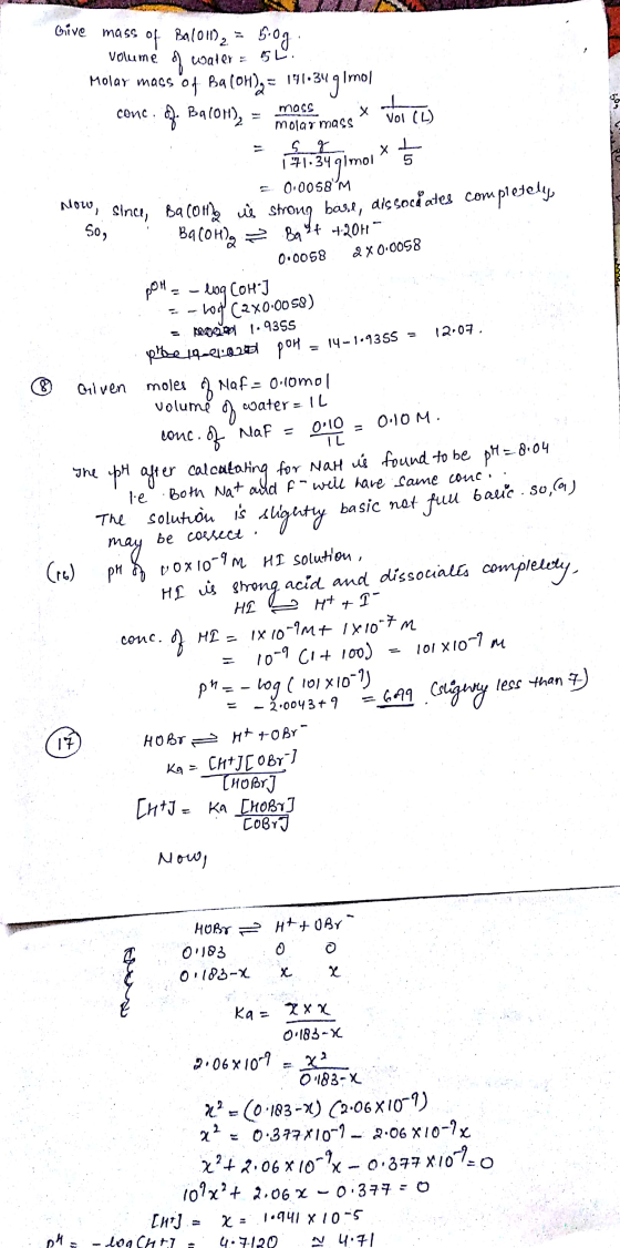 masc Give mass of Bal011), = 50g volume of water = 95. Molar mass of Ba(OH), = 191.34 91mol conc. cf. Balom), = marcas mass *
