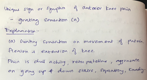 Unique sign or symptom of anterior knee pain - grating sensation (a) ogle Explanatron- inte ) (a) Arating sensation on moveme