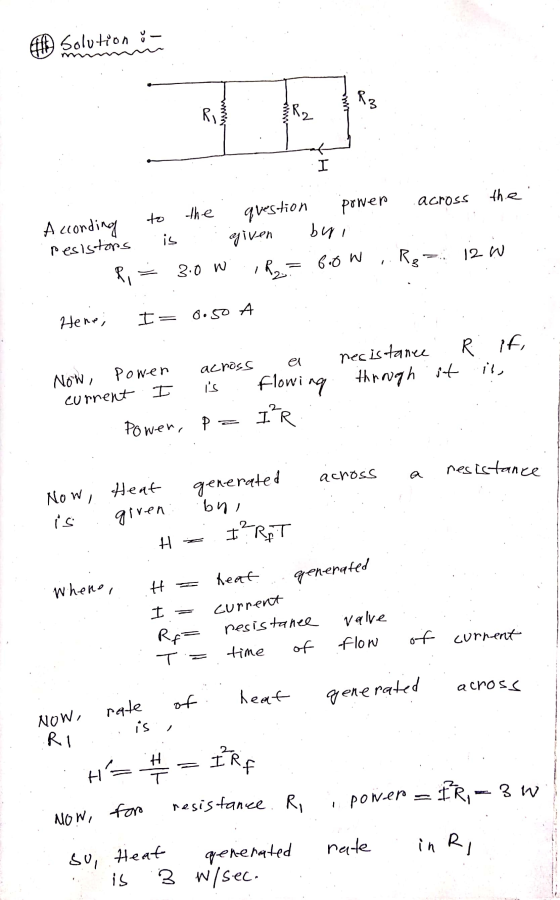 Solution - Rz a tot R across the power the to According bul is resistors question given R2 Rgt 12W 6.0 W R 3.0 W Hene, I= 0.5