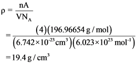 nA
VNA
(4)(196.96654 g/mol)
(6.742x10 cm) (6.023x 10 mol)
19.4 g/cm
Il