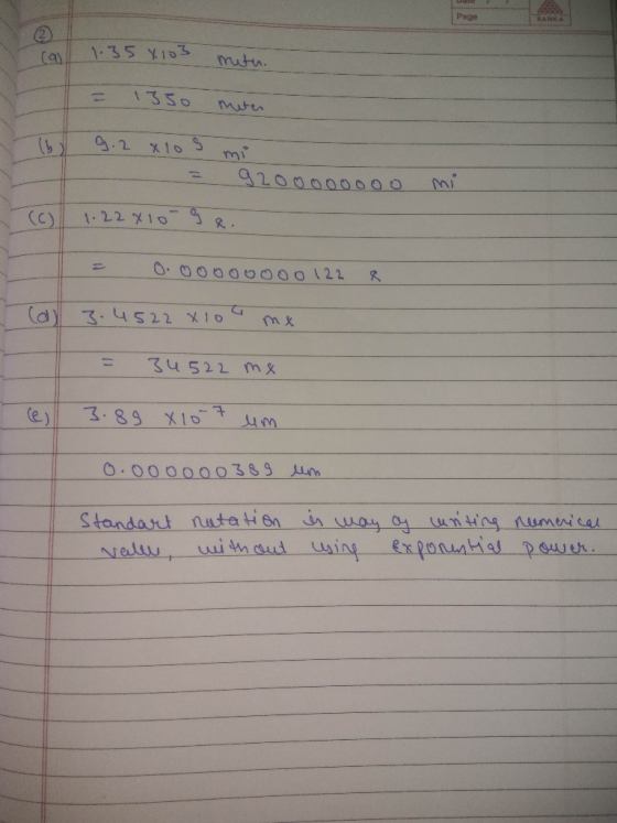 Page 1.35 Xios metu. = 1350 meter 9.2 xlo 9 mi - = 9200000000 mi (c) 1.22810-9 e. Oooooooooo 122 & (a) 3.4522 x 104 mx = 3452
