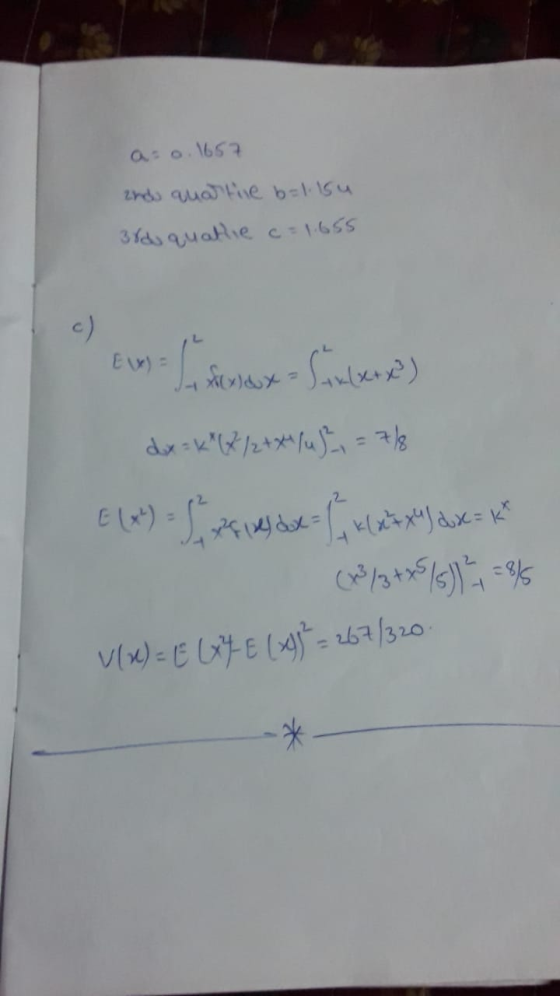 aso. 1657 endu quartie b=1.15u 3rdu quathie c = 1.655 Ev) - I danax - Saniberse) dax=() ) = ale E (x) - J 27, el dx = 1 x 27