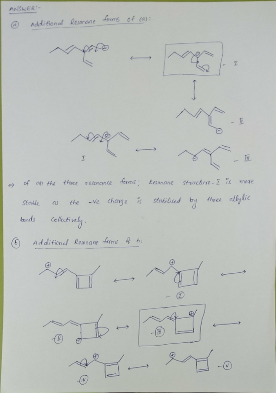 ANSWER Additional Resonane toms of (a) of all the thuecuc nance forms, Resonane structure.[%; more Stale athe -Ve chage is st