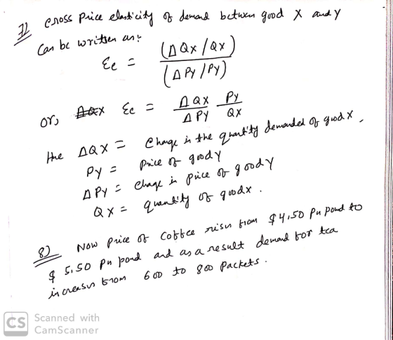 and Y cross price elasticity of demand betwas good X can be written an. (AQx1ax) 1 Ee - TAPYIPY) or Adex Ec = Dax By - py? Ch