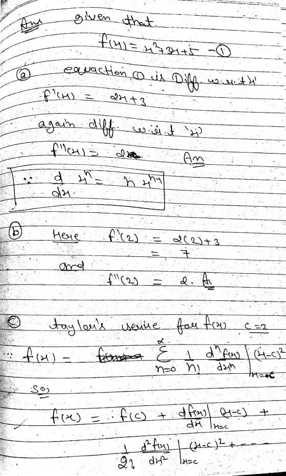 Ans given that fin= n2tuits - equaction o is Diff writh if ICHU 24+3 again diff wis ut til ficus An a tha day 6 Here f.(2) 2(