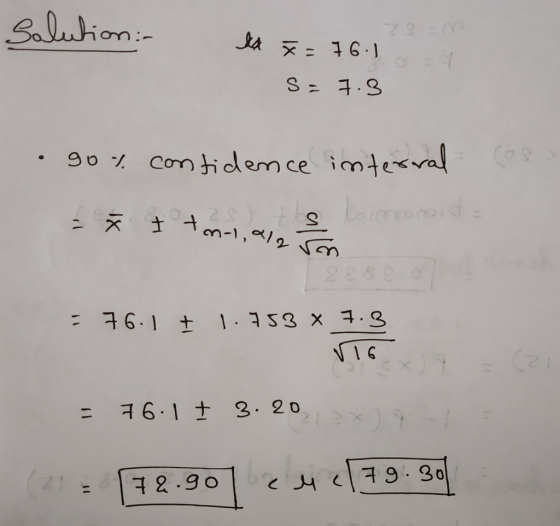 Salution 7.3:0 =7 S 7.3 9 0% Comtidemce imtexval i 2868-0 = 76.1 t 1.353 x 1.3 VIG 76.1 t 3. 20 xE l2 (21 ( 79 30 72.90