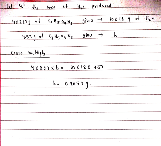 I let a the mass of Ho produced 482229 of (sHs Oq Ng_gives + 10x 18 g ot Her 4.52g of a Hs oq Nz gives - b cross multiply 4x2