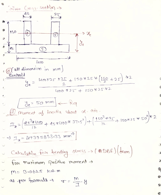 Given Cross-section - 25 k 150 Ô Yo PS 400 all dimension in mm) Controid 400x25x25 150*25* Ye 400 x 25+ iso *25*2 * (150 +25)