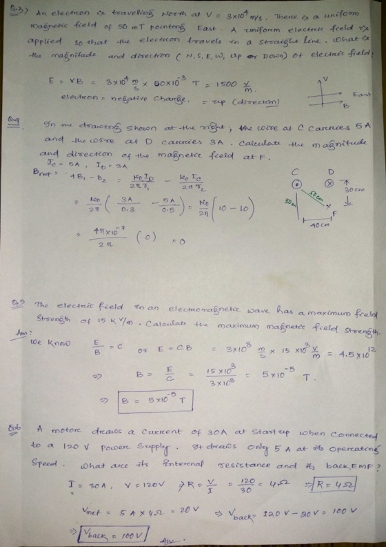 naeeeec field of 50 mT pointerg East. A τǐniform electric feeld Fon elecArcon= negative charge てif (directer) and lue otre a