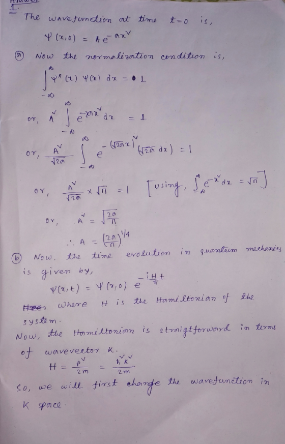 The wave tumetion at time is or, Ae - (20 z) 20 2の 2 0 is ivem by, κ. st wave vento γ 2 m So, we widl finst ehorde the wavejunctiom