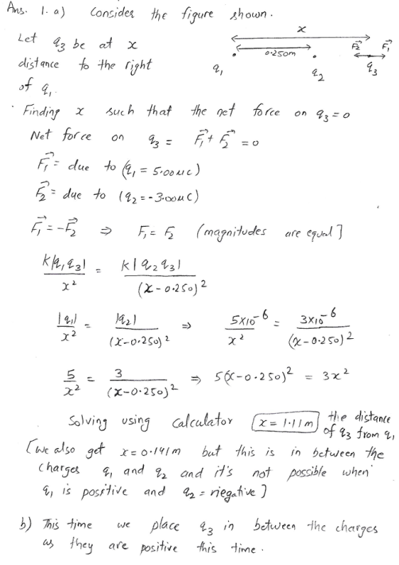 .Consides the igure shoon Let 43 be t X distance o the right o-2Som. 2. Findin, x such that -heqef force on 93 Net fof ce on