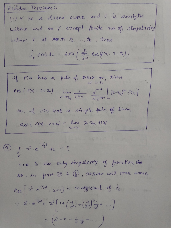 Residue Theorem i Letr be a closed curve and f is analytic within and on v except finite no. of singularity within v tot, to