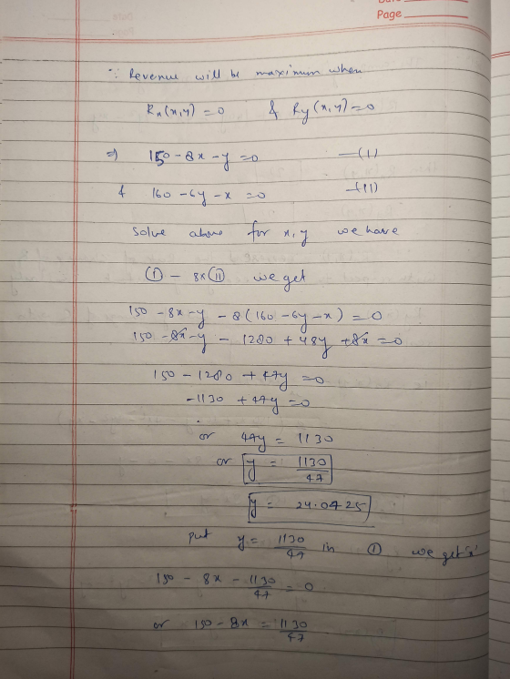 SID Page * Revenue will be maximum when Ralnim) & Ry (n.no CH 150-dn ay 20 4 160-64 HD solve alue for mig we have 8x60 we get