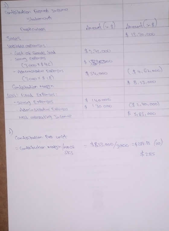 contribution Format Income statement Deisticalaus Ansonal im 8) Amount (ns) $ 13:20,000 Sales $275,000 $ 54,000 ( $4,67,1000)